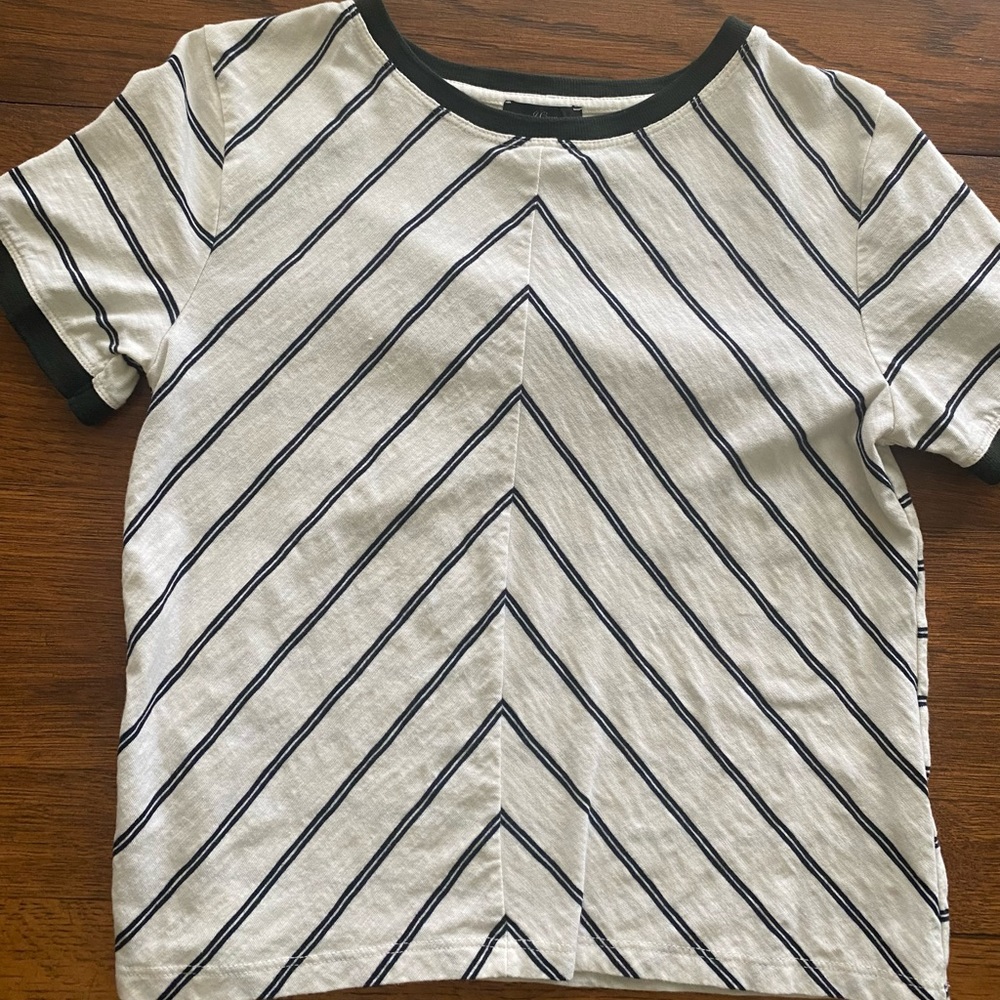 JCrew navy and white stripped boxy tee